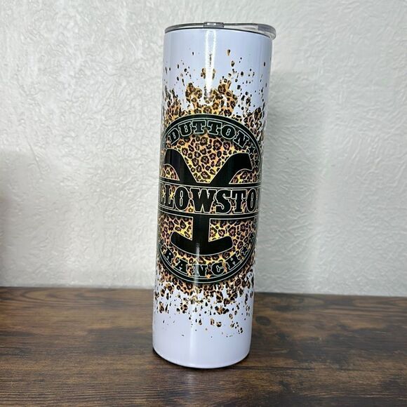 Yellowstone 30oz White Leopard Print Tumbler Mug Cup with Lid - Picture 1 of 5